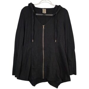 XCVI Size Small Black 100% Cotton Hoodie Jacket Full Zip Asymmetrical Hem